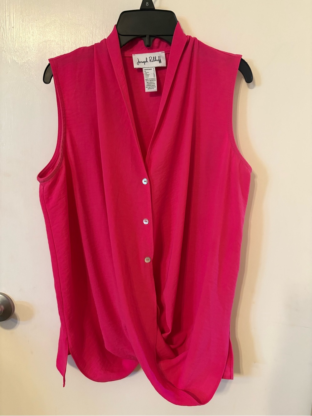 Joseph Ribkoff Bright Fuchsia Sleeveless Draped Button Front Top